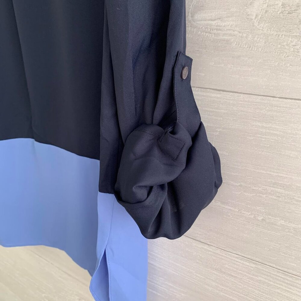 Talbots - Navy Blue Partial Button Tunic Roll Tab… - image 5